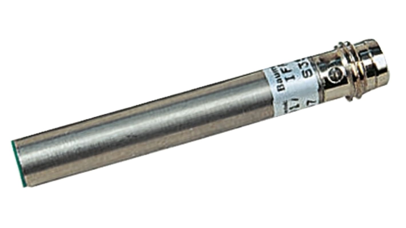 Sensore di prossimità cilindrico PNP Baumer IFRM 06P17A5/S35L, rilevamento 2 mm, corpo in acciaio inox, IP67.