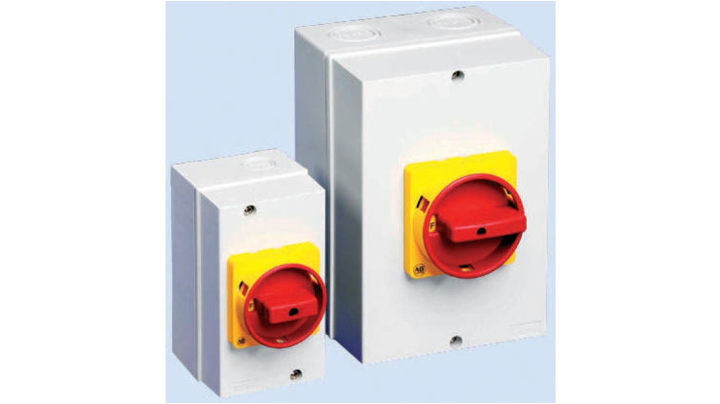 Interruttore di isolamento Allen Bradley 194E-Y16M-1756-6N, 6 poli, 16A, IP66, maniglia rossa, dimensioni 180x125x105mm.