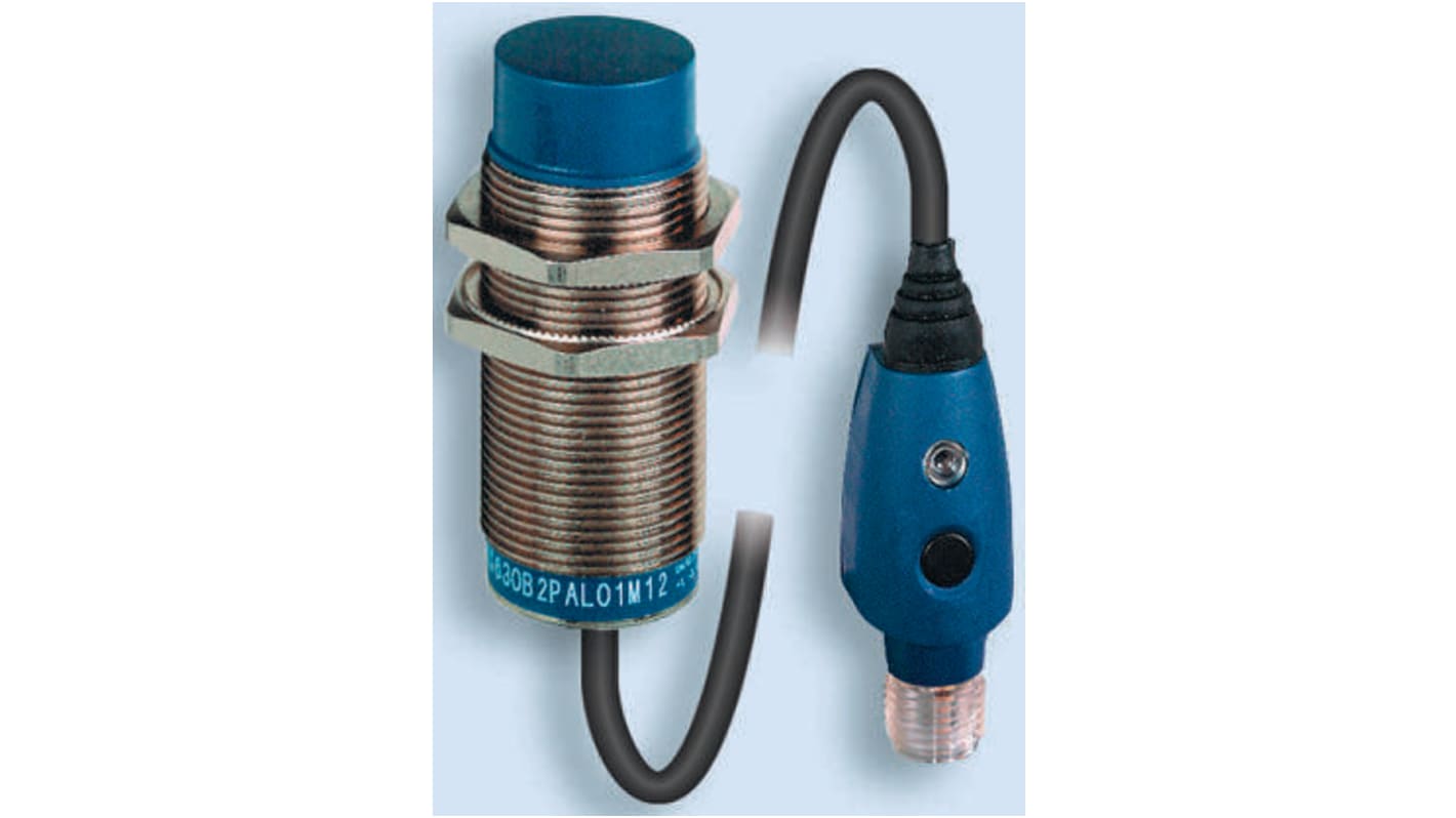 Sensore di prossimità cilindrico PNP Telemecanique Sensors XS630B2PAL01M12, M30, rilevamento 18 mm, IP67, alimentazione 12-24 V c.c.