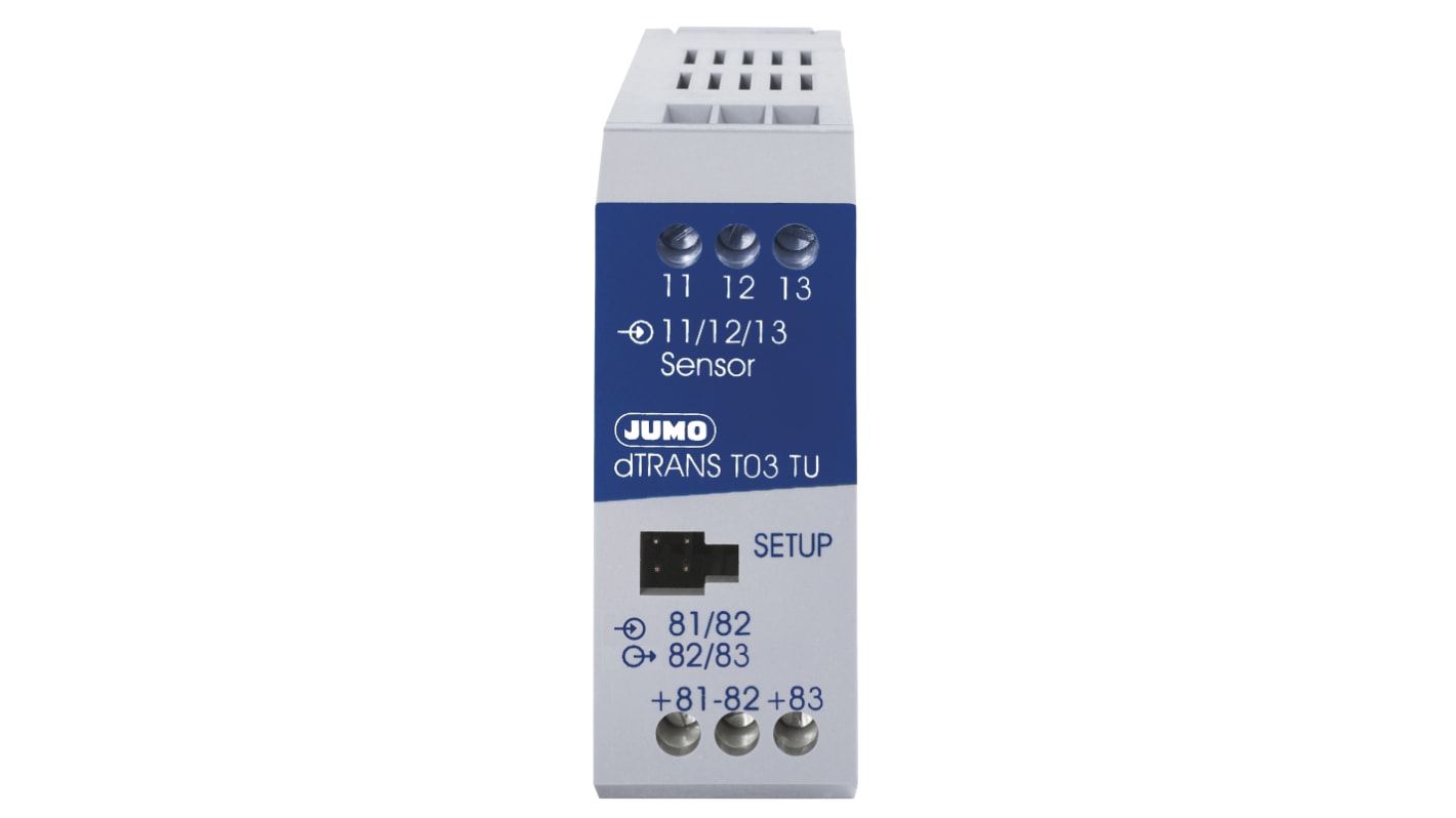 Trasmettitore di temperatura Jumo 707034/880-001-040/000, ingresso PT100, gamma 0-100°C, progettato per sistemi a 3 fili.