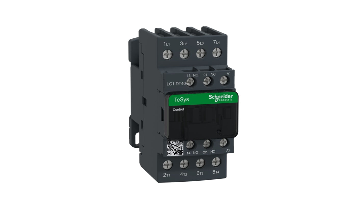 Contattore Schneider Electric LC1DT40P7 4 poli 40A 230V CA per industria pesante e automazione. Resistente, ignifugo, ideale per ambienti difficili.