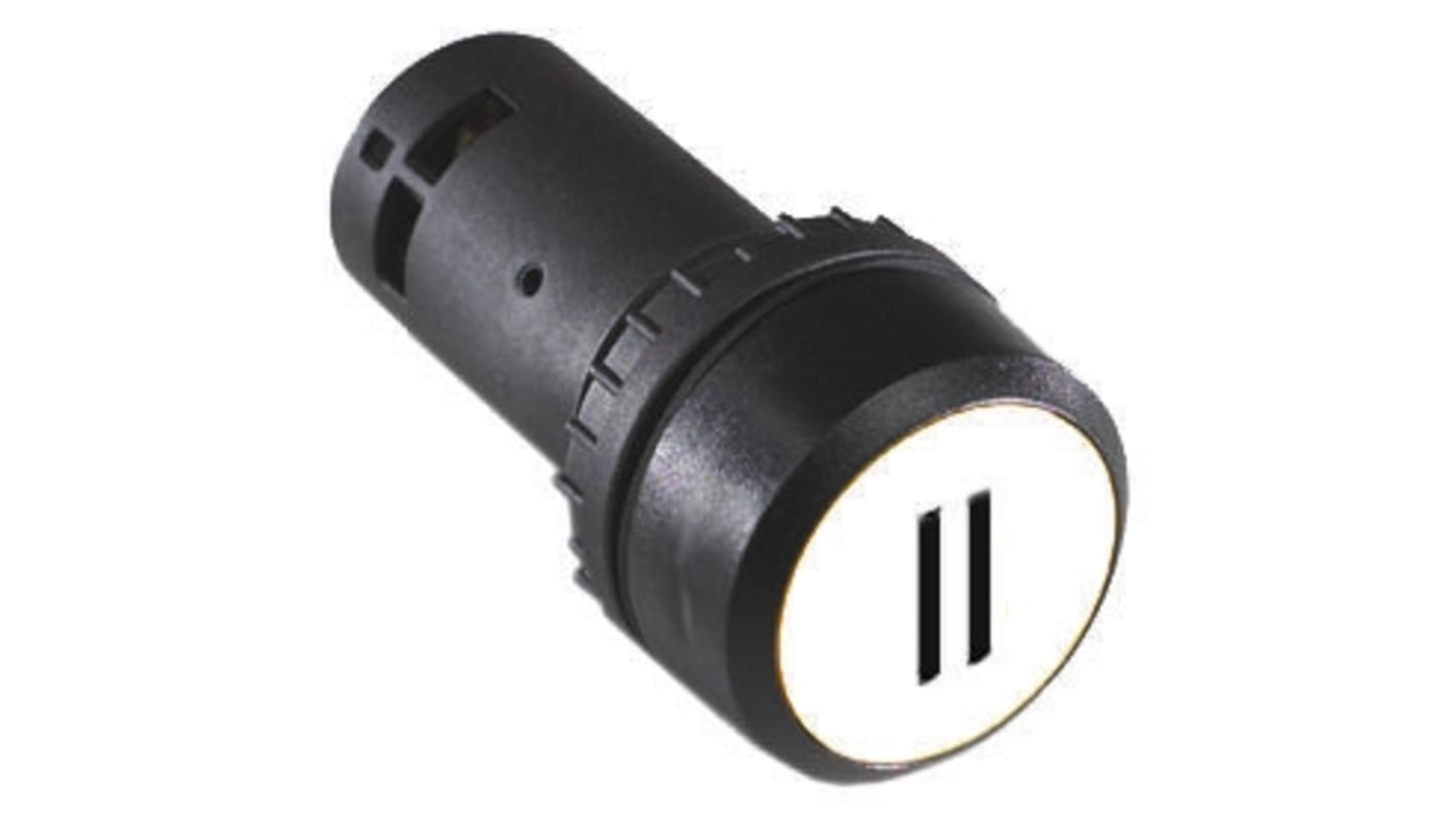 Pulsante SPST luminoso ABB, montaggio a pannello, diametro foro 22,5 mm, protezione IP69K, colore bianco.