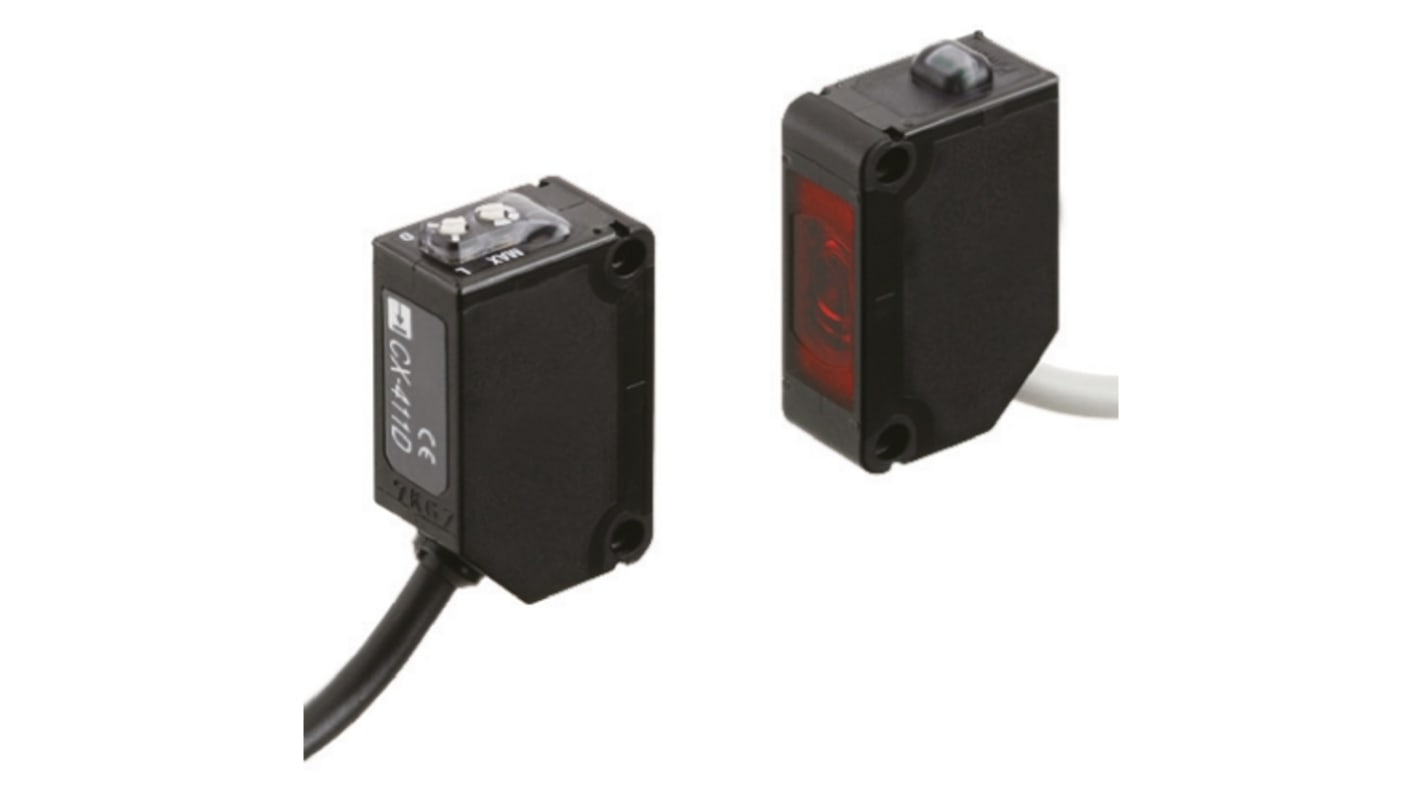 Sensore fotoelettrico rettangolare Panasonic CX-411-P, rilevamento fino a 10 m, uscita PNP, grado di protezione IP67.