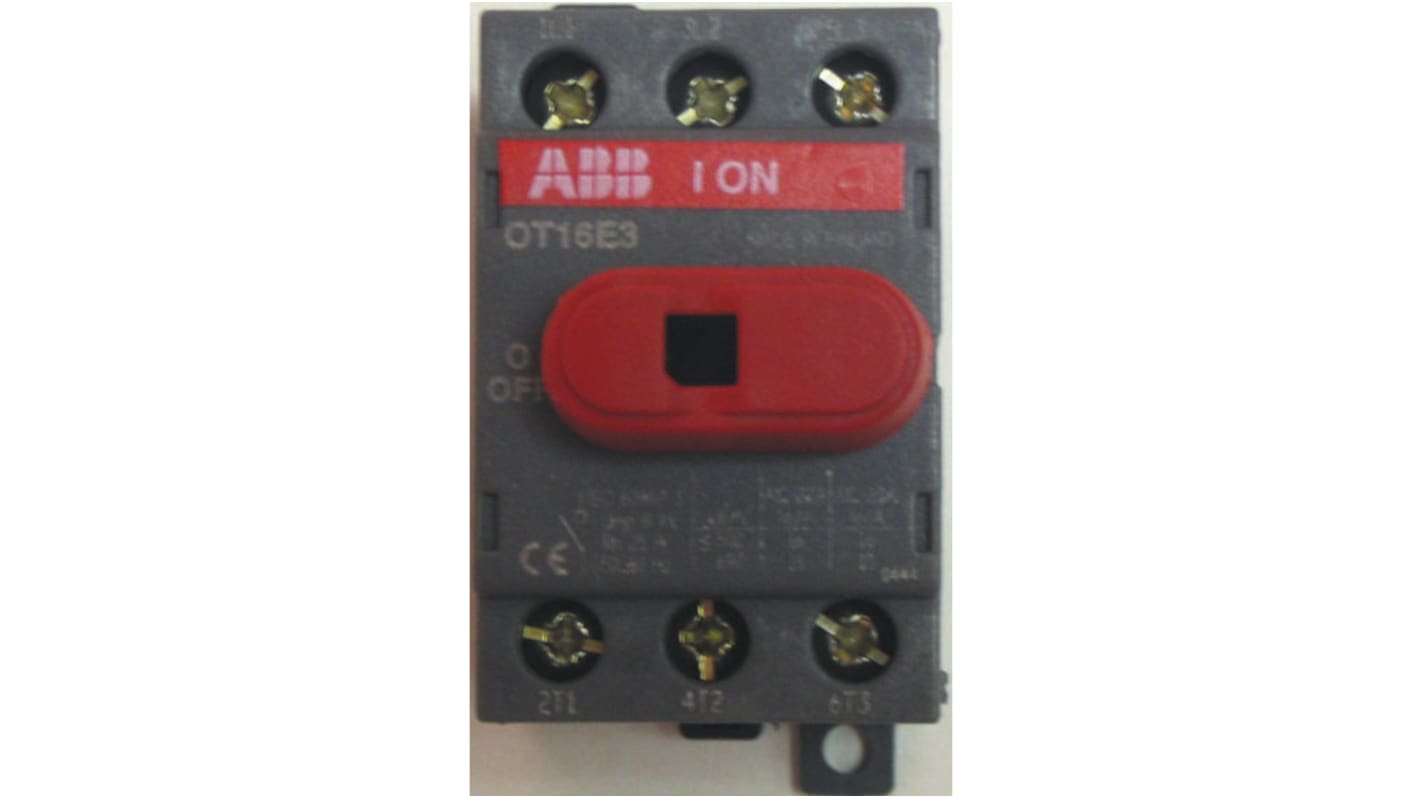 Interruttore di isolamento ABB OT125F3, 3 poli, 125A, montaggio su guida DIN, dimensioni 100x70x74 mm, protezione IP20.