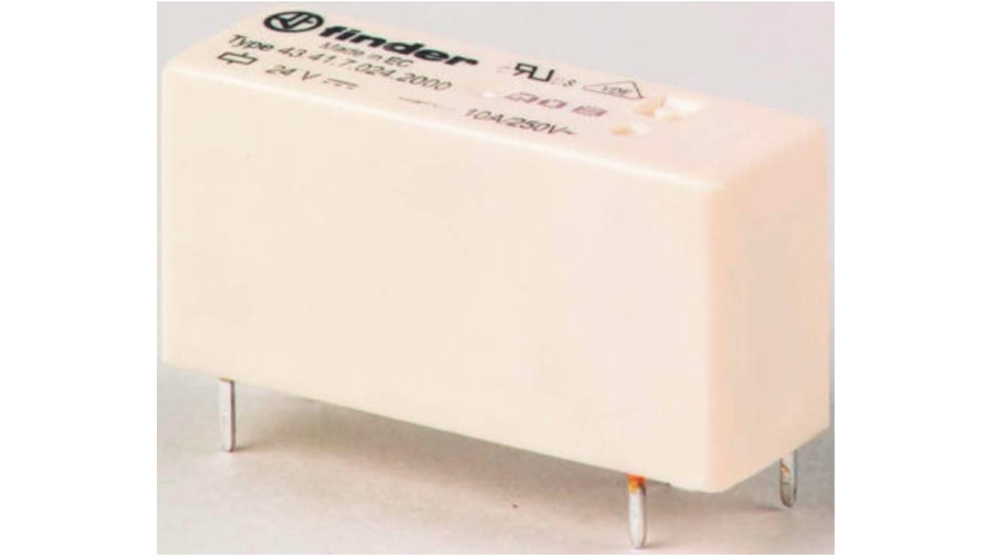 Finder 43.41.7.006.2000, relè di potenza SPDT, bobina 6V cc, montaggio su PCB, dimensioni 15,4 x 10,2 x 30,2 mm.