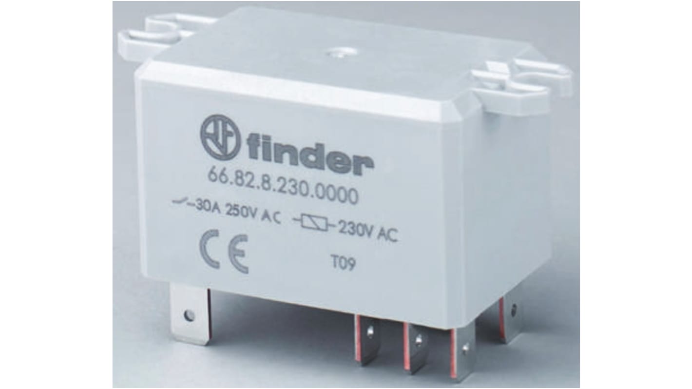 Finder 66.82.8.110.0000, relè DPDT 30A, montaggio su flangia, dimensioni 68.5mm x 33.5mm x 31mm, bobina 110V ca.