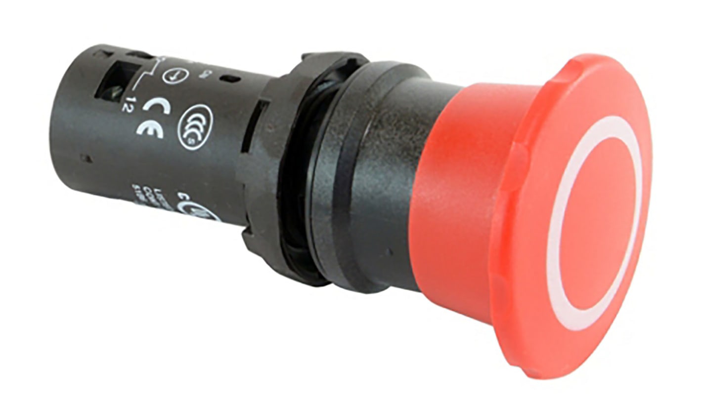 Pulsante di arresto di emergenza ABB, montaggio a pannello, diametro foro 22,5 mm, grado di protezione IP69K, colore rosso.