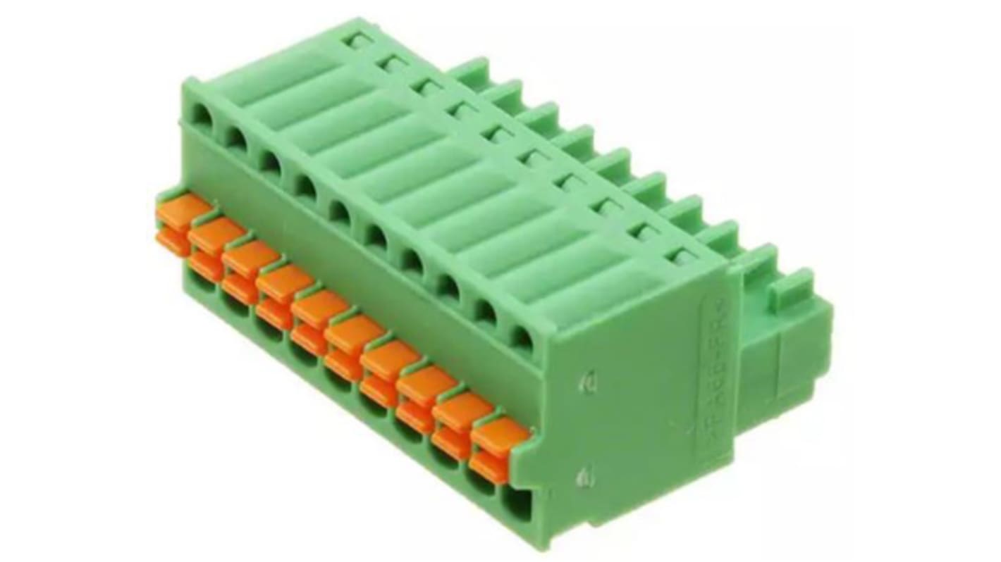 Connettore per circuito stampato FK-MC Phoenix Contact 1881406 a 10 vie, passo 2.5mm. Morsetto a molla, alta conduttività. Ideale per elettronica industriale.