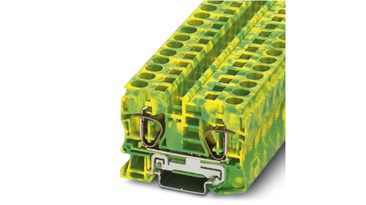 Morsettiera modulare Phoenix Contact ST 10-PE, Verde/Giallo, 4mm2, 3036136: gabbia a molla per cavi da 24-6 AWG, montaggio su guida DIN, ideale per settori ferroviari e impianti tecnici.