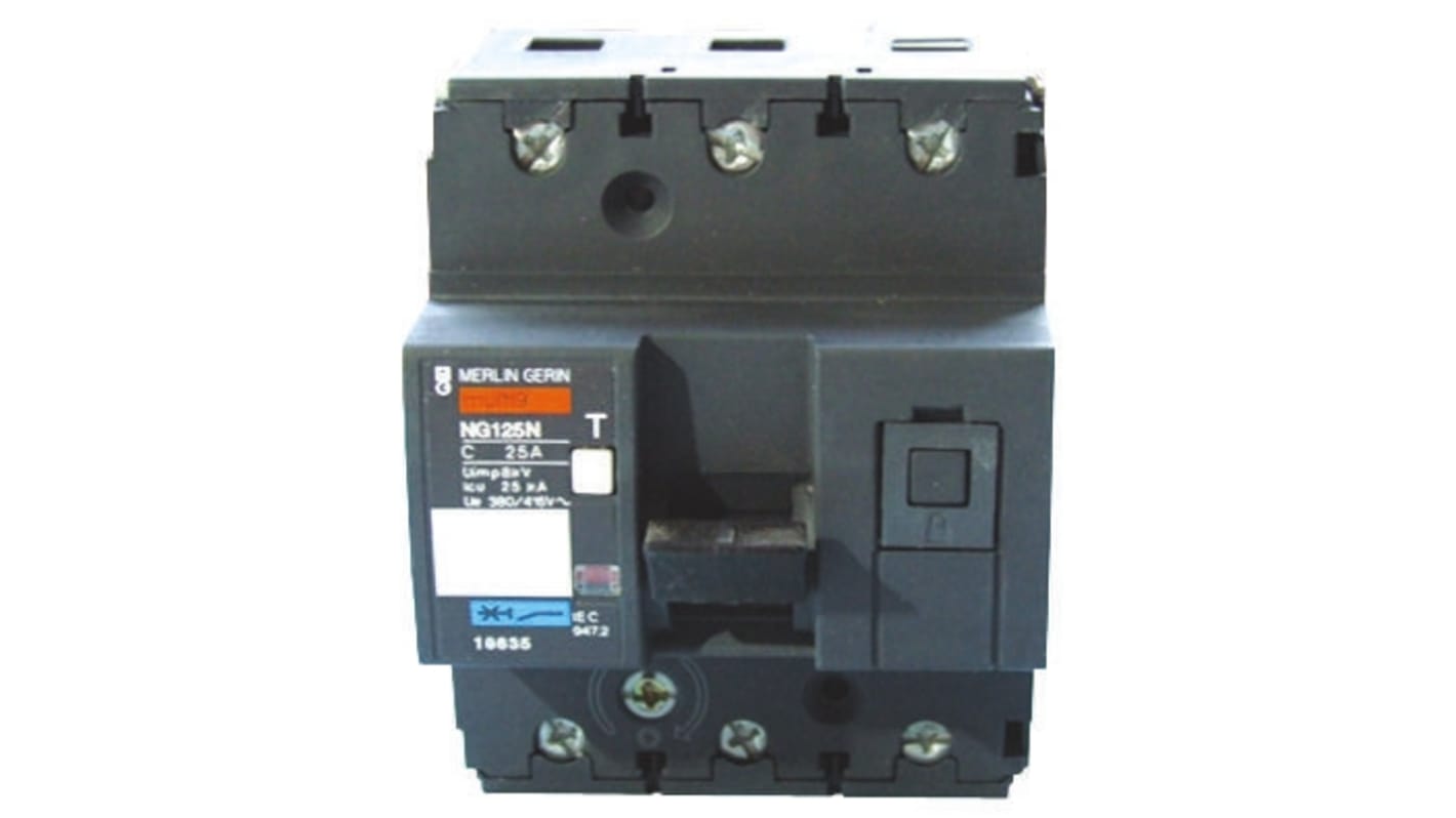 Interruttore magnetotermico Schneider Electric 3P 125A, Tipo C, 50 kA, per interruzione elevata, profondità 81 mm.