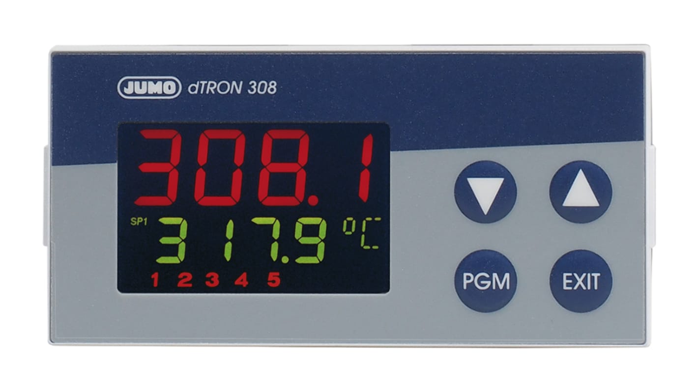 Jumo 703043/181-400-23/000, termoregolatore PID dTRON 300, 96 x 48 mm, 110-240 V, 5 uscite analogiche, IP65.