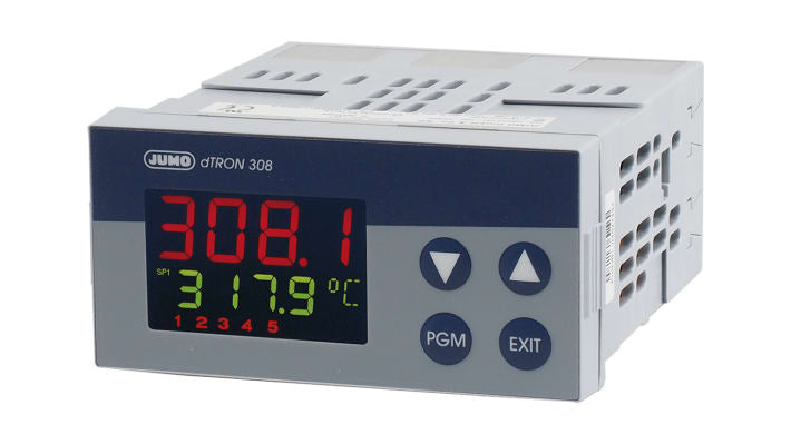 Jumo 703043/181-400-23/000, termoregolatore PID dTRON 300, 96 x 48 mm, 110-240 V, 5 uscite analogiche, IP65.