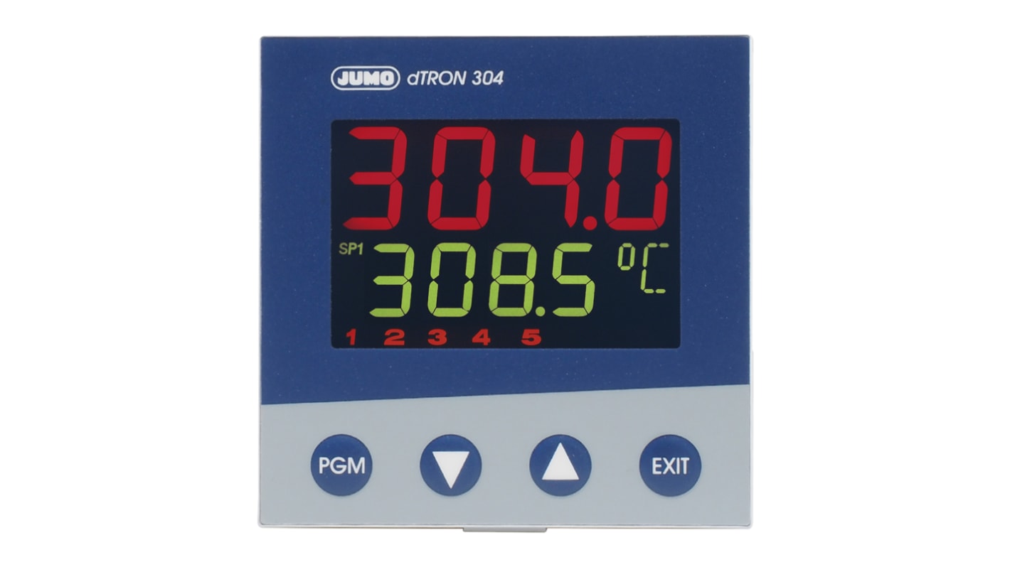 Termoregolatore PID Jumo 703044/181-400-23/000, 96 x 96 mm, 110-240 V, 5 uscite analogiche, display LCD multicolore.