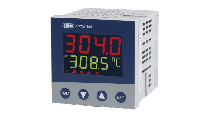 Termoregolatore PID Jumo 703044/181-400-23/000, 96 x 96 mm, 110-240 V, 5 uscite analogiche, display LCD multicolore.