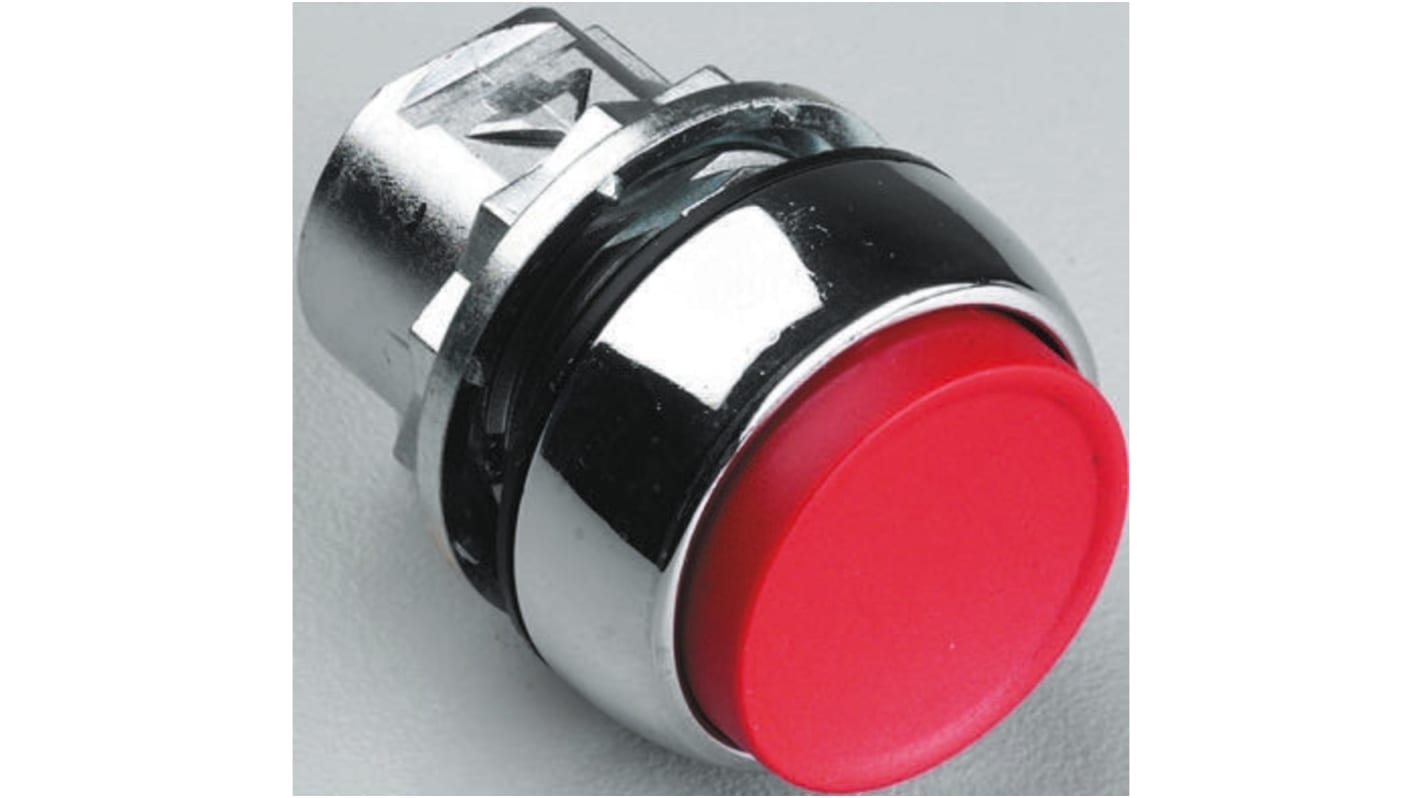 Attuatore pulsante instabile Allen Bradley 800FM-E4, rotondo, rosso, diametro 29.6mm, protezione IP65, montaggio a vite.
