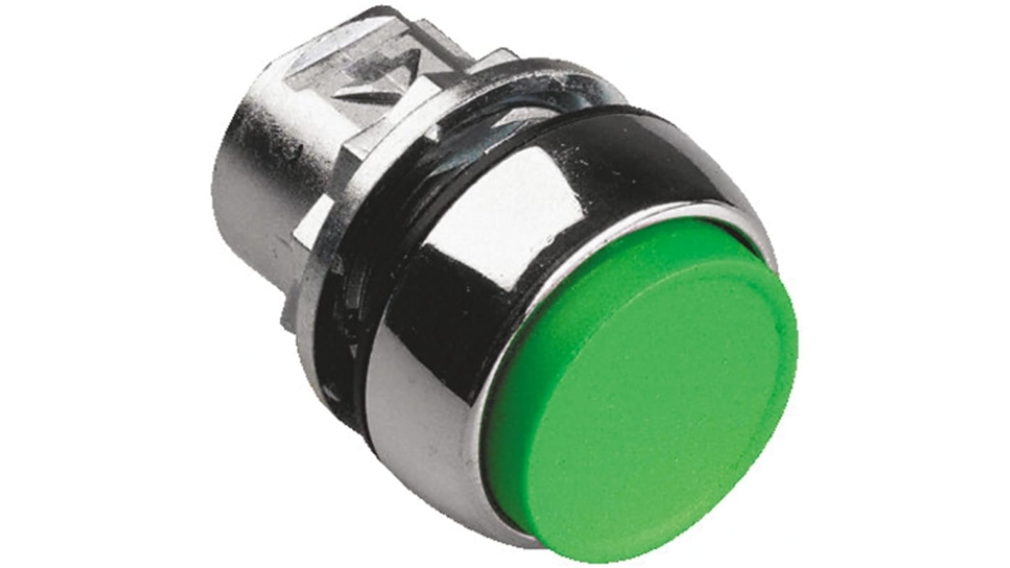 Attuatore pulsante instabile Allen Bradley 800FM-E3, rotondo verde, diametro 29.6mm, protezione IP65, operatività -25°C/+70°C.