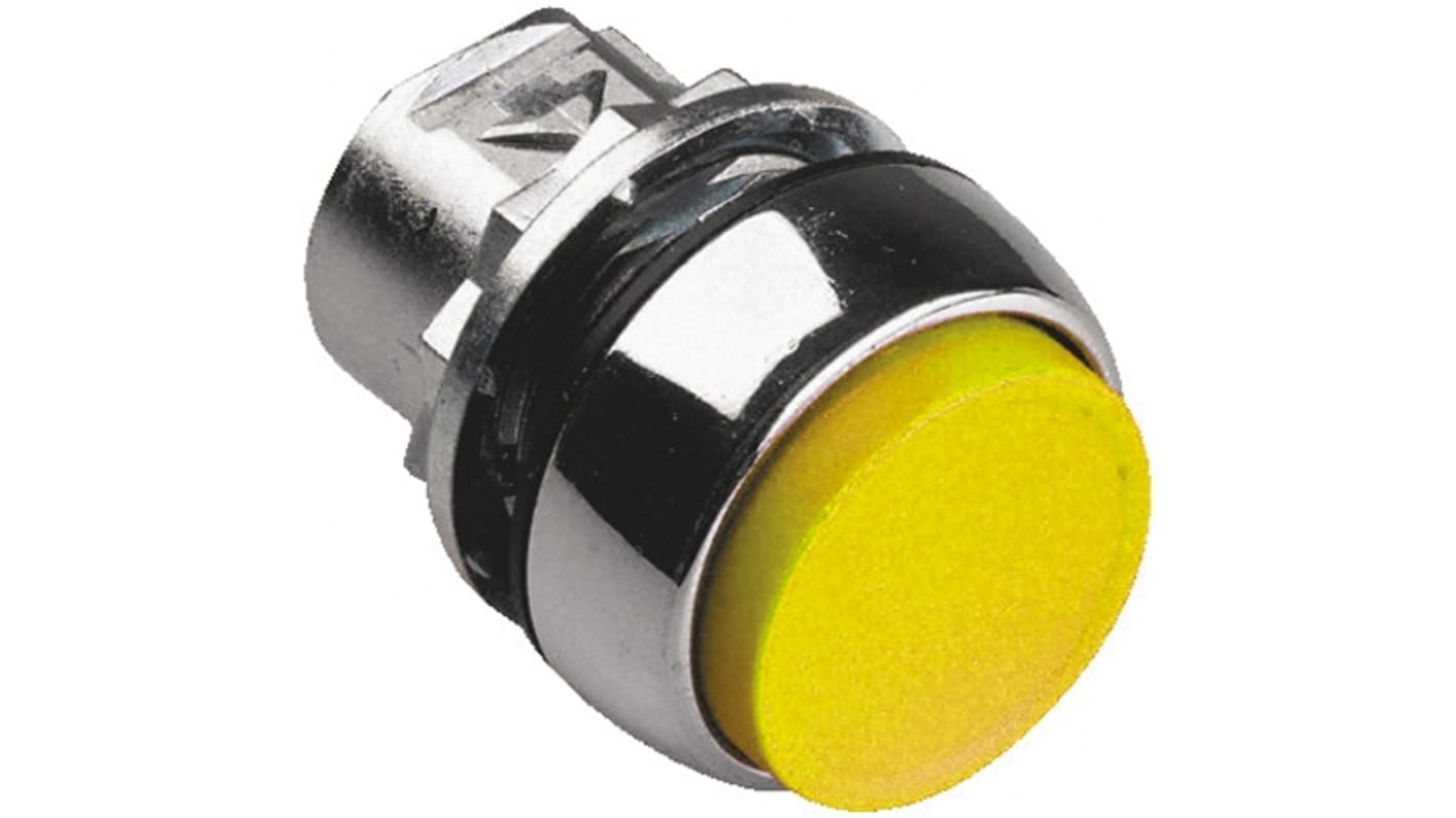 Attuatore pulsante instabile Allen Bradley 800FM-E5, rotondo, giallo, diametro 29.6mm, protezione IP65, montaggio a vite.