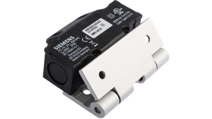 Interruttore di sicurezza a cerniera Siemens 3SE2283-0GA43, 2NC/1NO, grado di protezione IP65, adatto per applicazioni industriali.