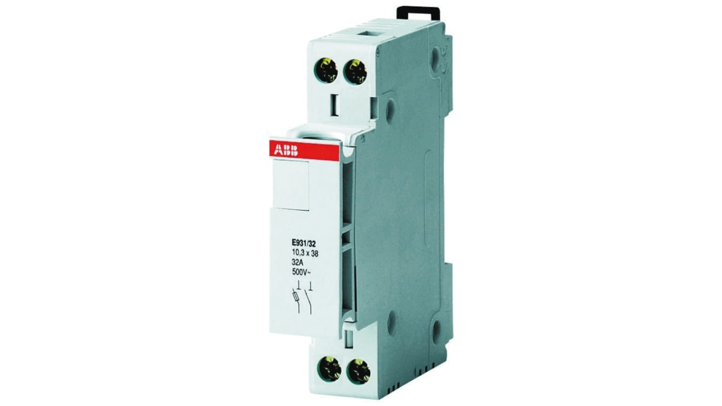 Sezionatore portafusibili ABB, 3 + N, corrente massima 32A, montaggio su guida DIN, fusibile 10 x 38mm.