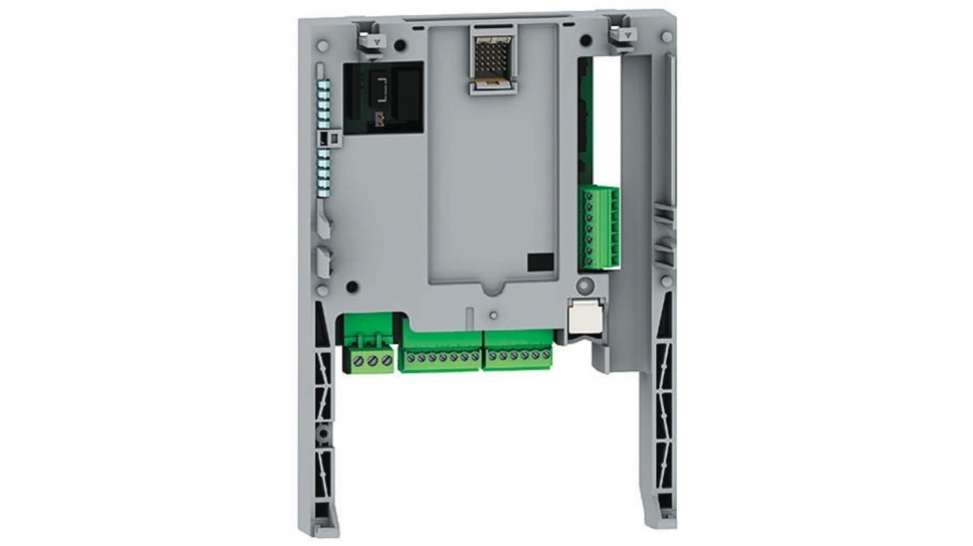 Modulo I/O Schneider Electric VW3A3201 per serie Altivar ATV71, montaggio su guida DIN, compatibile con accessori specifici.