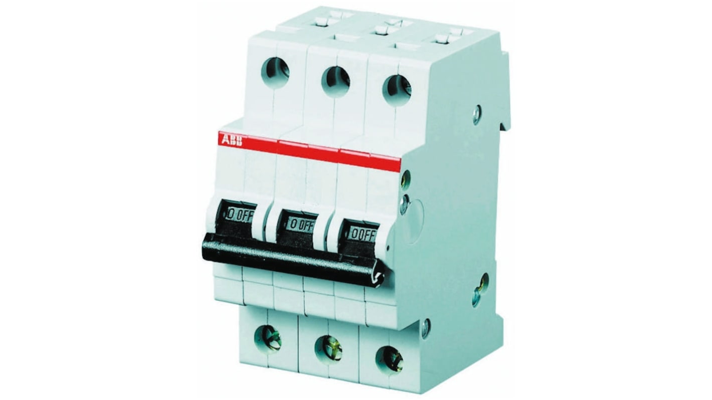 Interruttore magnetotermico ABB S203-C2, 3 poli, 2A, 400V, montaggio su guida DIN, dimensioni 88x53x69 mm. Codice 2CDS253001R0024.