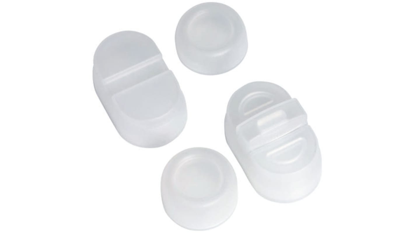 Coperchio pulsante Allen Bradley 800F-AUB1 in silicone trasparente, compatibile con pulsanti a filo o sporgenti, protezione IP66.