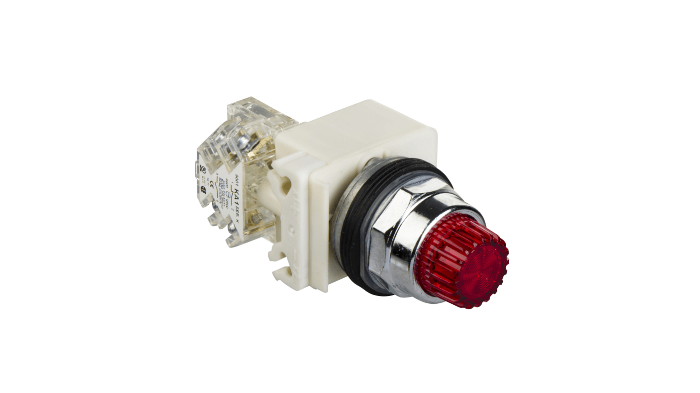 Pulsante SPDT luminoso rosso Schneider Electric, montaggio a pannello, IP66, diametro foratura 30 mm, alimentazione 24 V/120 V.