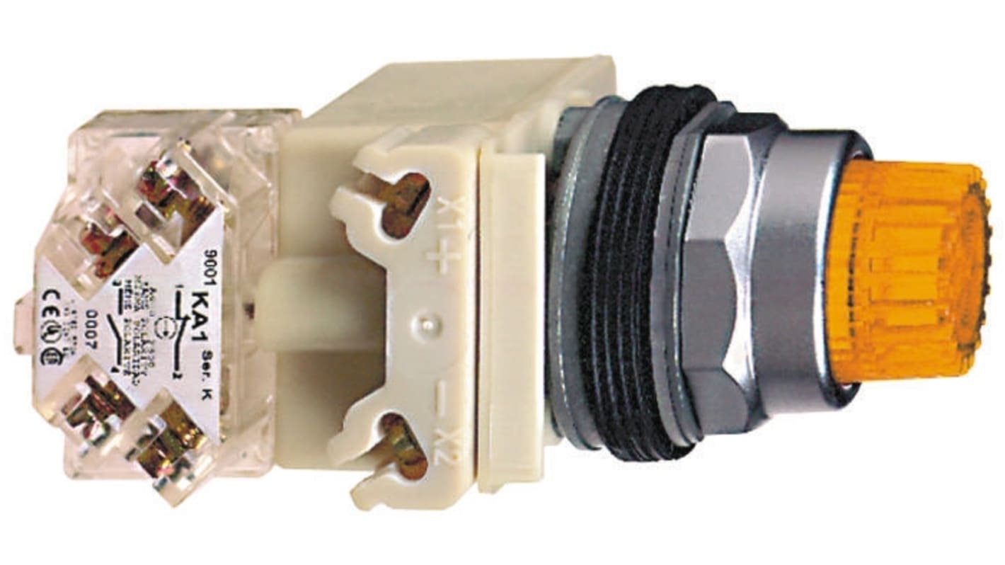 Pulsante SPDT illuminato Schneider Electric, montaggio a pannello, diametro 30 mm, colore ambra, protezione IP66.