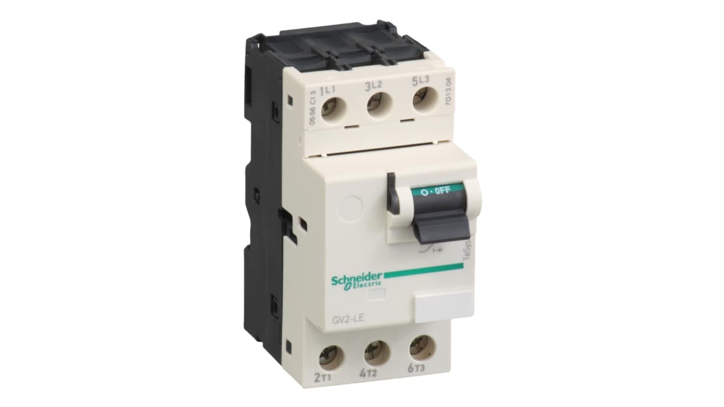 Interruttore automatico motore Schneider Electric GV2LE07, corrente nominale 2,5 A, dimensioni 89 mm x 44,5 mm x 78,5 mm.