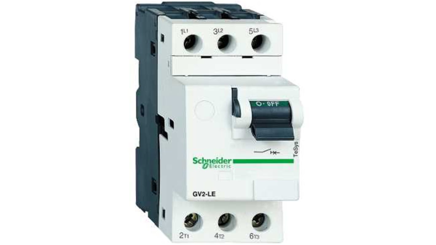 Interruttore automatico del motore Schneider Electric GV2LE22, 25 A TeSys, funzionamento manuale, morsetti a vite, relè sovraccarico 758-923. Per la protezione dei motori.