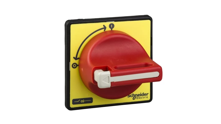 Maniglia rotante Schneider Electric KCF1PZ, IP65, per sezionatori - Serie Harmony K. Rosso, bloccabile con lucchetto per una manutenzione sicura.