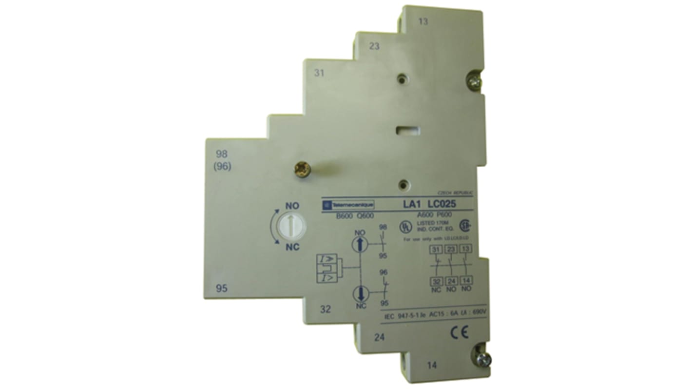 Contatto ausiliario Schneider Electric LA1LC025, 4 contatti (1NC + 3NO), montaggio laterale, larghezza 45mm.