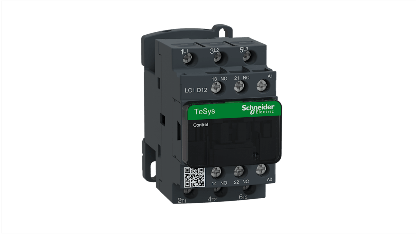 Contattore Schneider Electric LC1D12M7 3P 3NA 12A 5,5kW 220V CA. Ideale per motori e sistemi di controllo. Alta affidabilità e contatti ausiliari integrati.