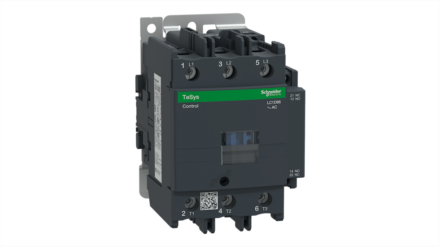 Contattore Schneider Electric LC1D95B7, 3 poli, 95A, 45kW, 24V CA - Serie TeSys D. Ideale per motori e sistemi HVAC, resistente e affidabile.