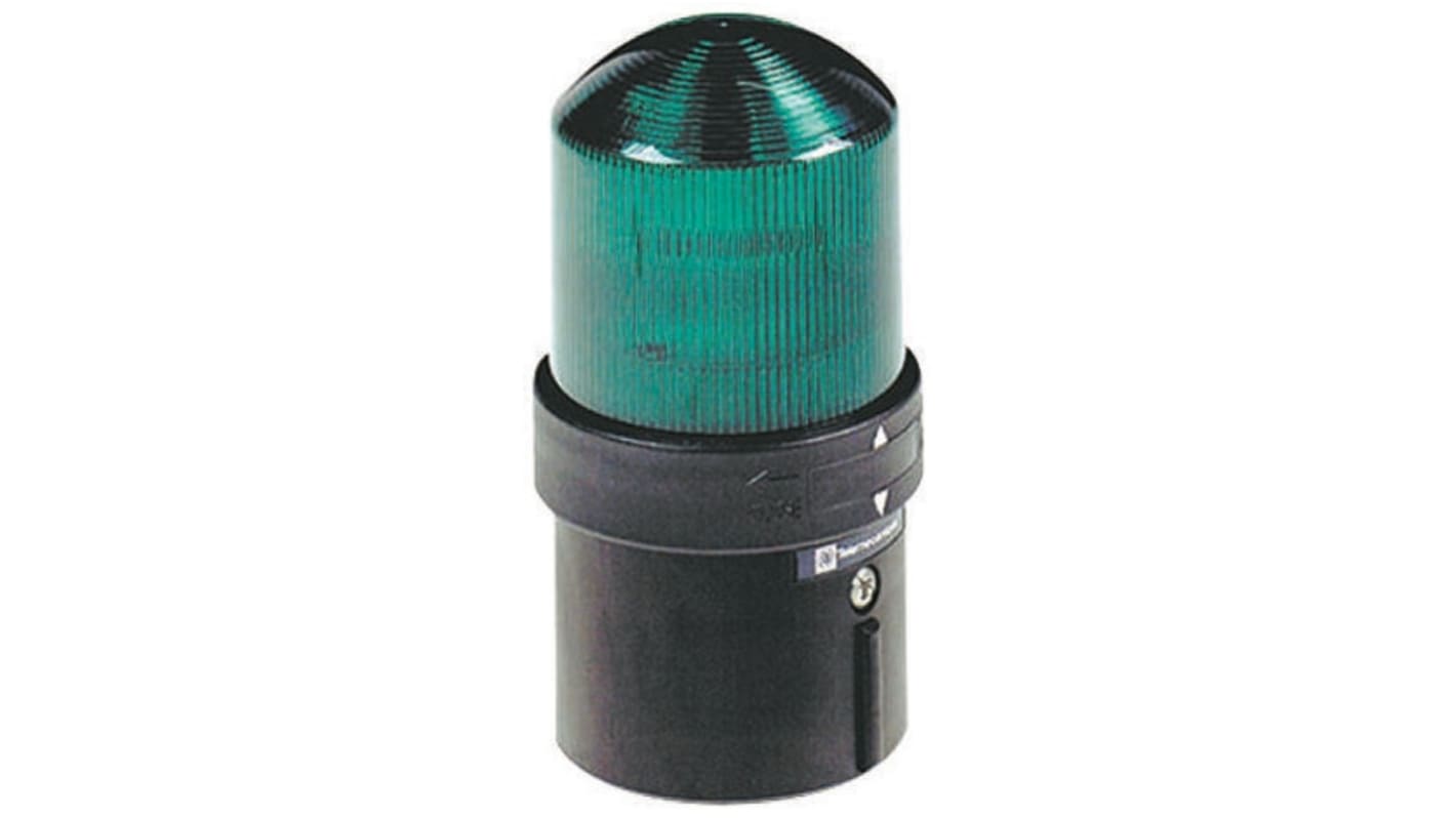 Segnalatore fisso verde LED Schneider Electric XVBL33, montaggio su base, diametro 70 mm, altezza 139 mm, grado di protezione IP65.