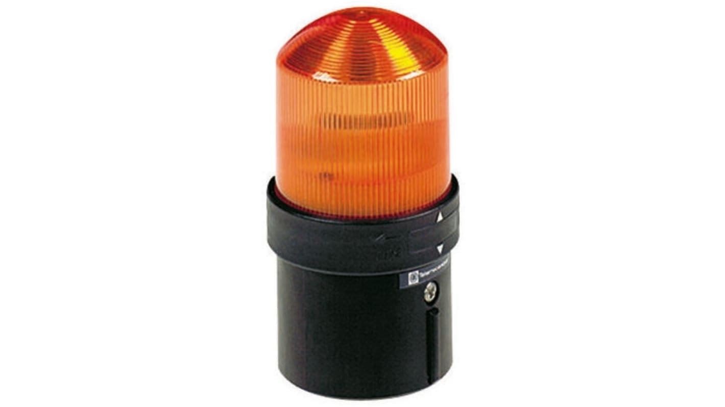 Segnalatore fisso LED ambra Schneider Electric XVBL35, montaggio su base, grado di protezione IP65, altezza 139 mm.