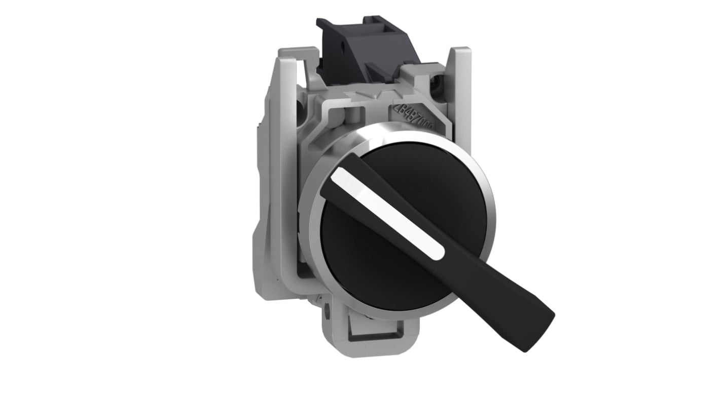 Selettore rotante a 3 posizioni Schneider Electric, montaggio frontale da 22 mm, grado di protezione IP69K, impugnatura nera.