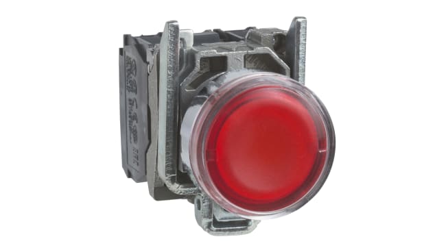 Pulsante SPDT luminoso rosso Schneider Electric, montaggio a pannello, diametro 22 mm, protezione IP66/IP67/IP69K.
