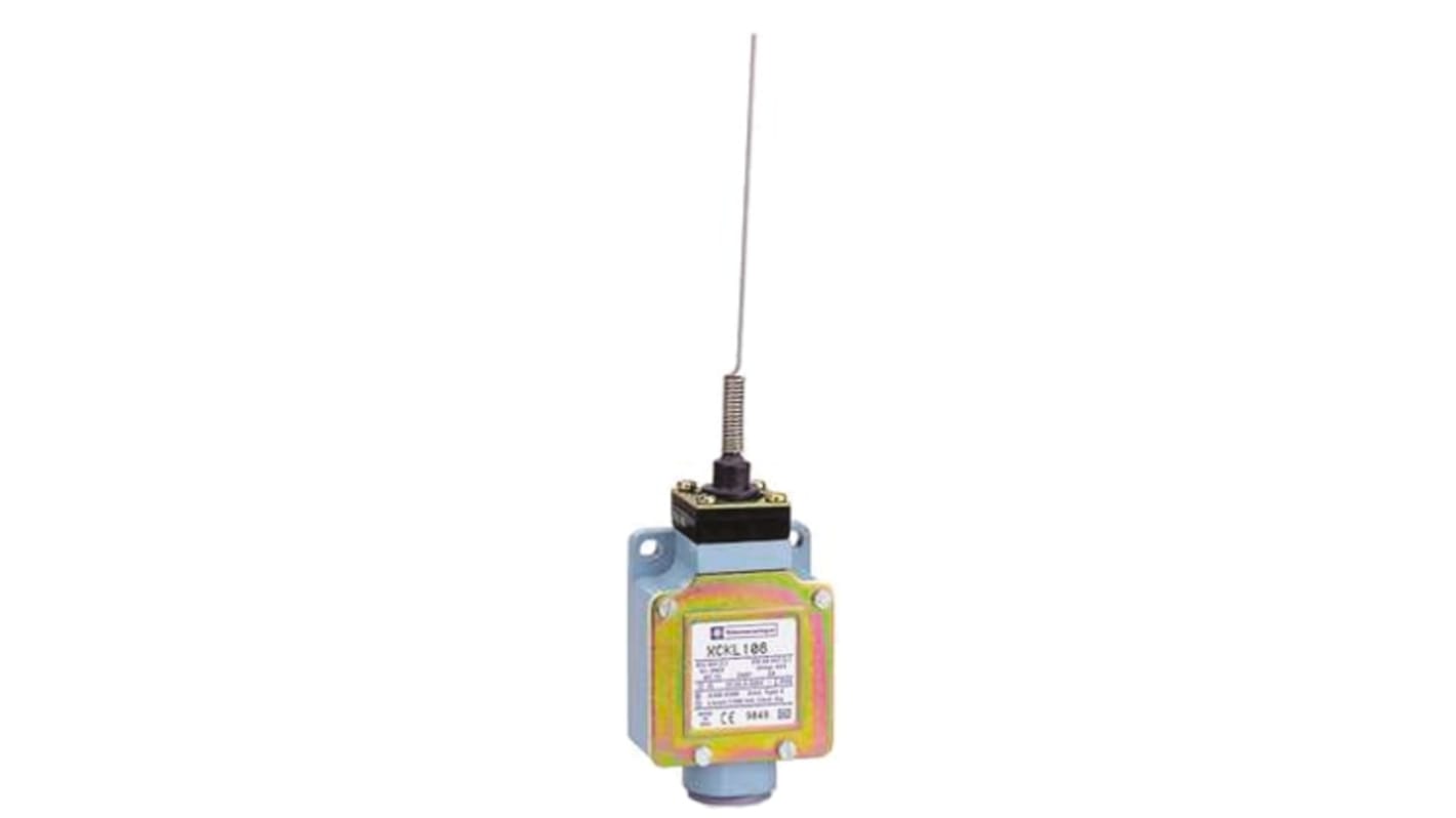 Interruttore di fine corsa Telemecanique Sensors XCKL106, attivazione a scatto, protezione IP66, dimensioni 72mm x 52mm x 30mm.