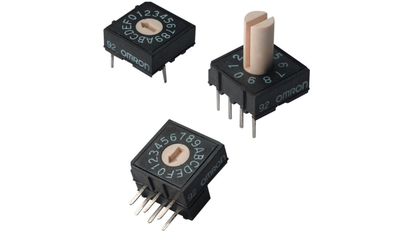 Interruttore DIP Omron A6R-162RS CHN, attuatore ad albero rotativo, 16 posizioni, montaggio a foro passante, grado di protezione IP60.