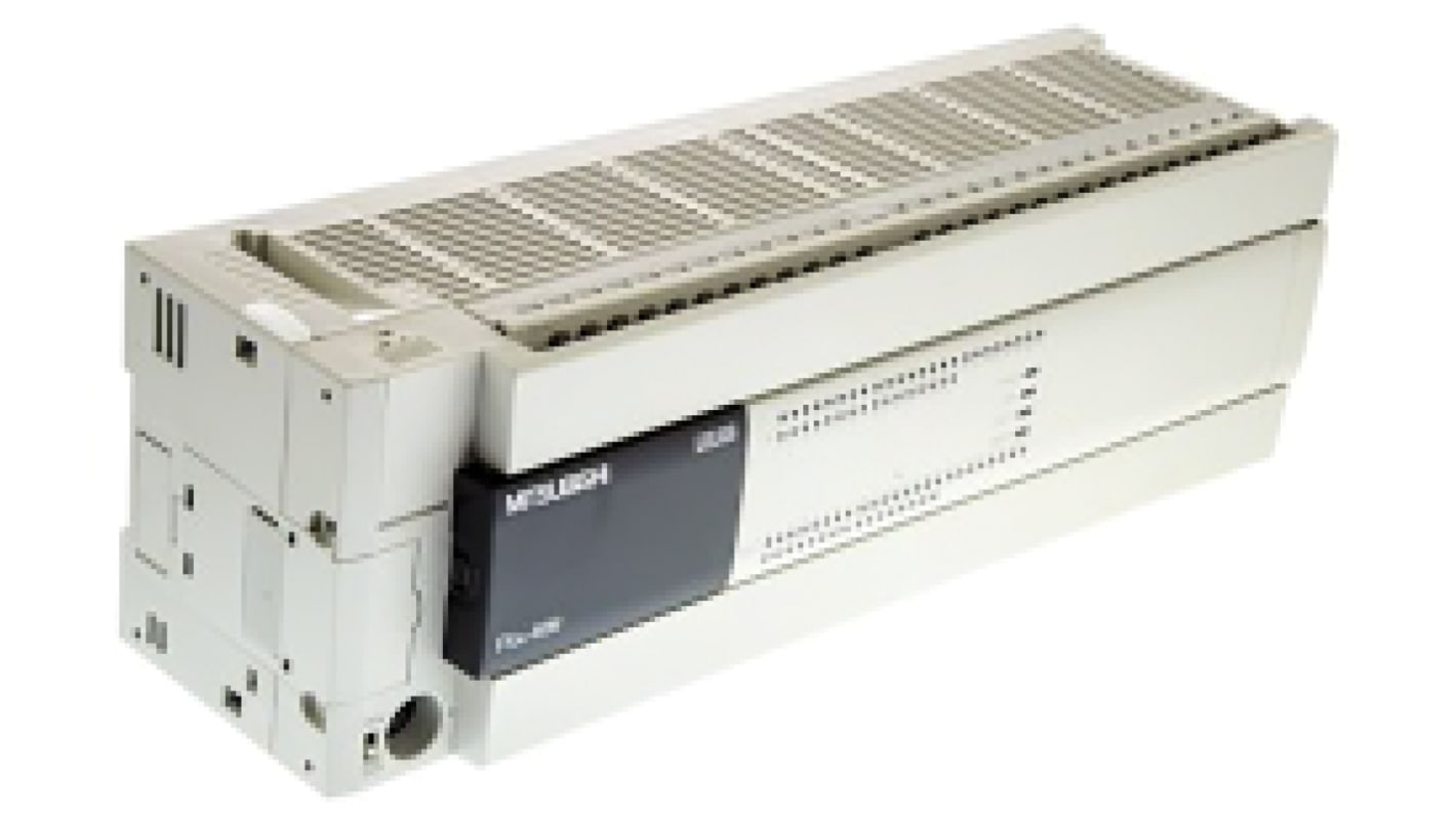 Modulo logico Mitsubishi Electric FX3U-80MR/DS, unità CPU con 40 ingressi/uscite, montaggio su guida DIN, dimensioni 285 x 90 x 86 mm.