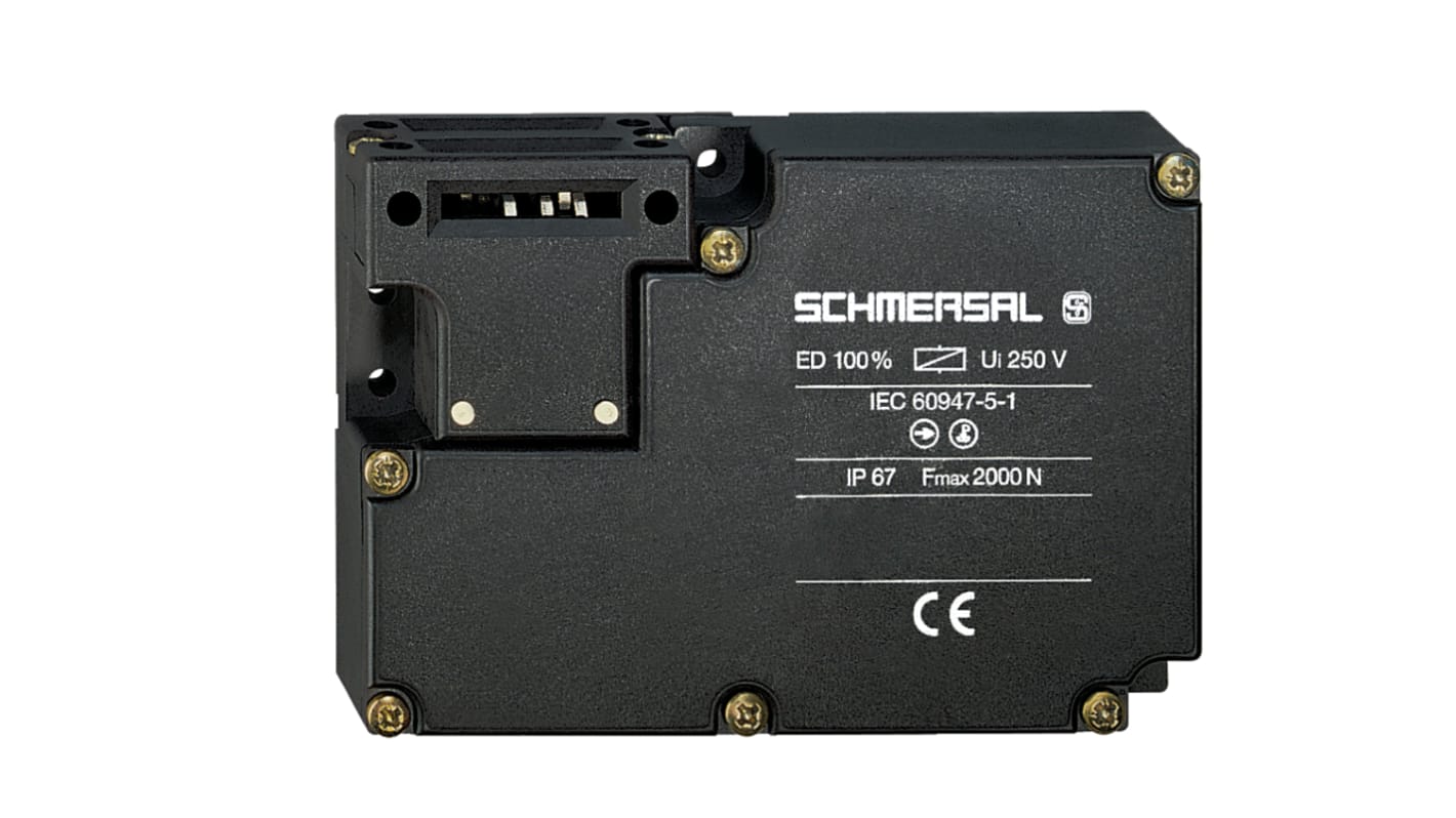 Interruttore di interblocco a solenoide Schmersal AZM 161, 24V, 4NC/2NO, IP67, dimensioni 90x30x130mm, per applicazioni industriali.