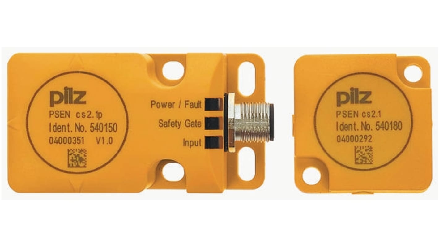 Interruttore di sicurezza Pilz PSENmag, senza contatto, 24V cc, IP67, attuatore incluso, dimensioni 75x40x40 mm, certificato ATEX.