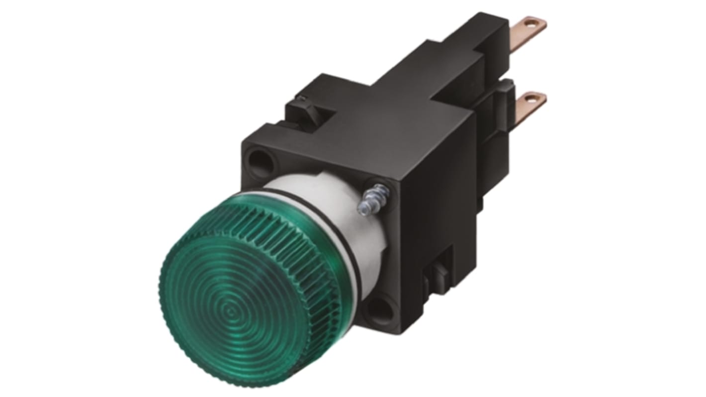 Siemens spia LED verde 16mm, montaggio a pannello, protezione IP65/IP67, tensione 250V, corrente 10A, attacco rapido.
