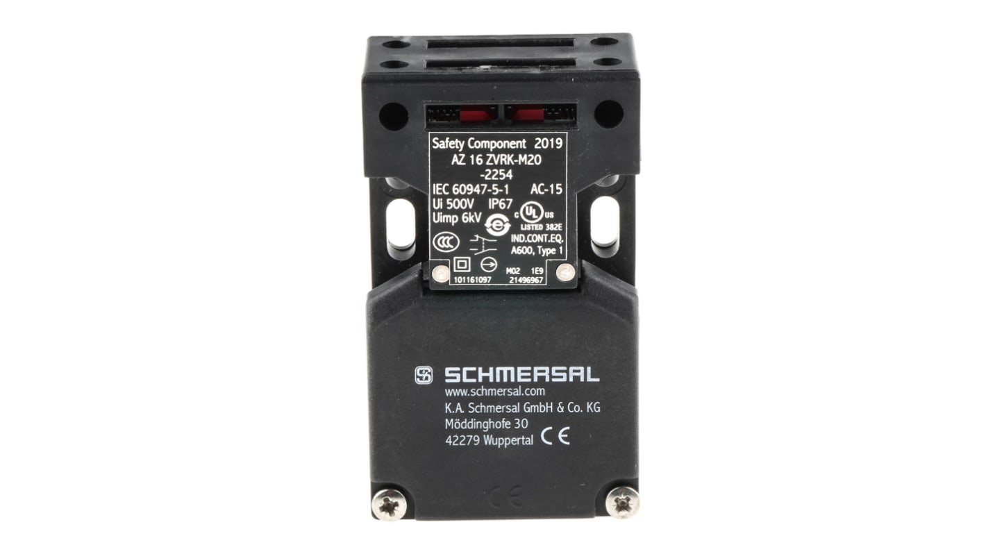Schmersal AZ16ZVRK-M20-2254, interruttore di interblocco di sicurezza a chiave, 1NC/1NA, IP67, dimensioni 90x52x30mm, per ambienti polverosi.