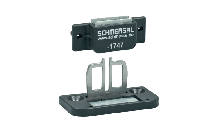 Attuatore Schmersal AZ1516B1 1747 in acciaio inox, per interruttori di sicurezza, montaggio con viti anti-manomissione.