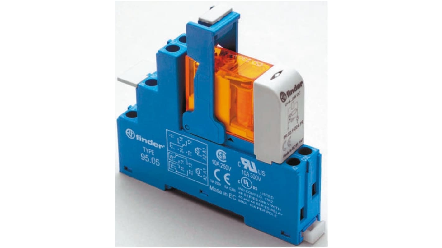 Finder 48.51.8.024.0060SPA, relè d'interfaccia per guida DIN, 24V, contatti SPDT, dimensioni 78,6 x 15,8 x 75,3 mm.