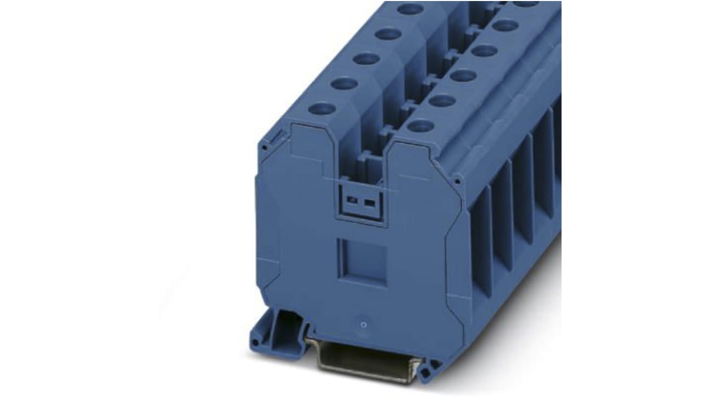 Morsettiera passante Phoenix Contact, Blu, 125A, cod. 3044238. Lega di rame ad alta resistenza, connessione multiconduttore, senza manutenzione. Compatibile con CLIPLINE.