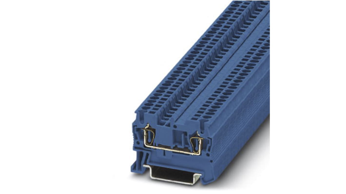 Morsettiera guida DIN Phoenix Contact 3031089 ST 4-FSI/C blu con fusibile piatto 30A. Tecnologia a molla per collegamento sicuro. Ideale per applicazioni ferroviarie.