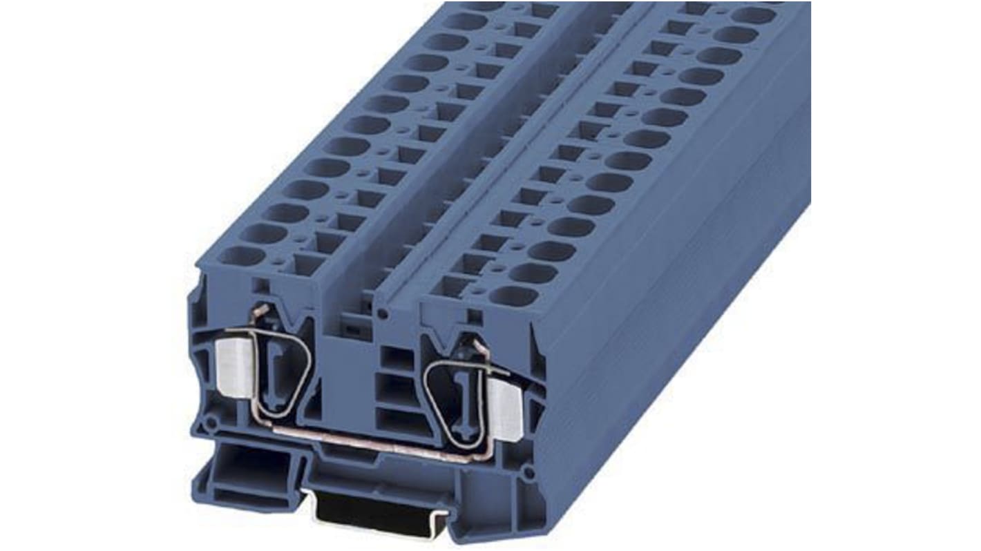 Morsettiera Phoenix Contact ST 4-FSI/C con fusibile, guida DIN, 30A, 400V. Tecnologia a molla per collegamento sicuro. Adatta per applicazioni ferroviarie.